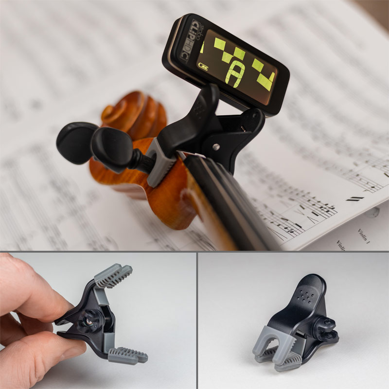  Designed specifically for violin,viola, cello and double bass, this custom clamp ensures your StroboClip HD or StroboClip HDC securely mounts to your instrument for unobtrusive, real-time tuning feedback. | Peterson Strobe Tuners